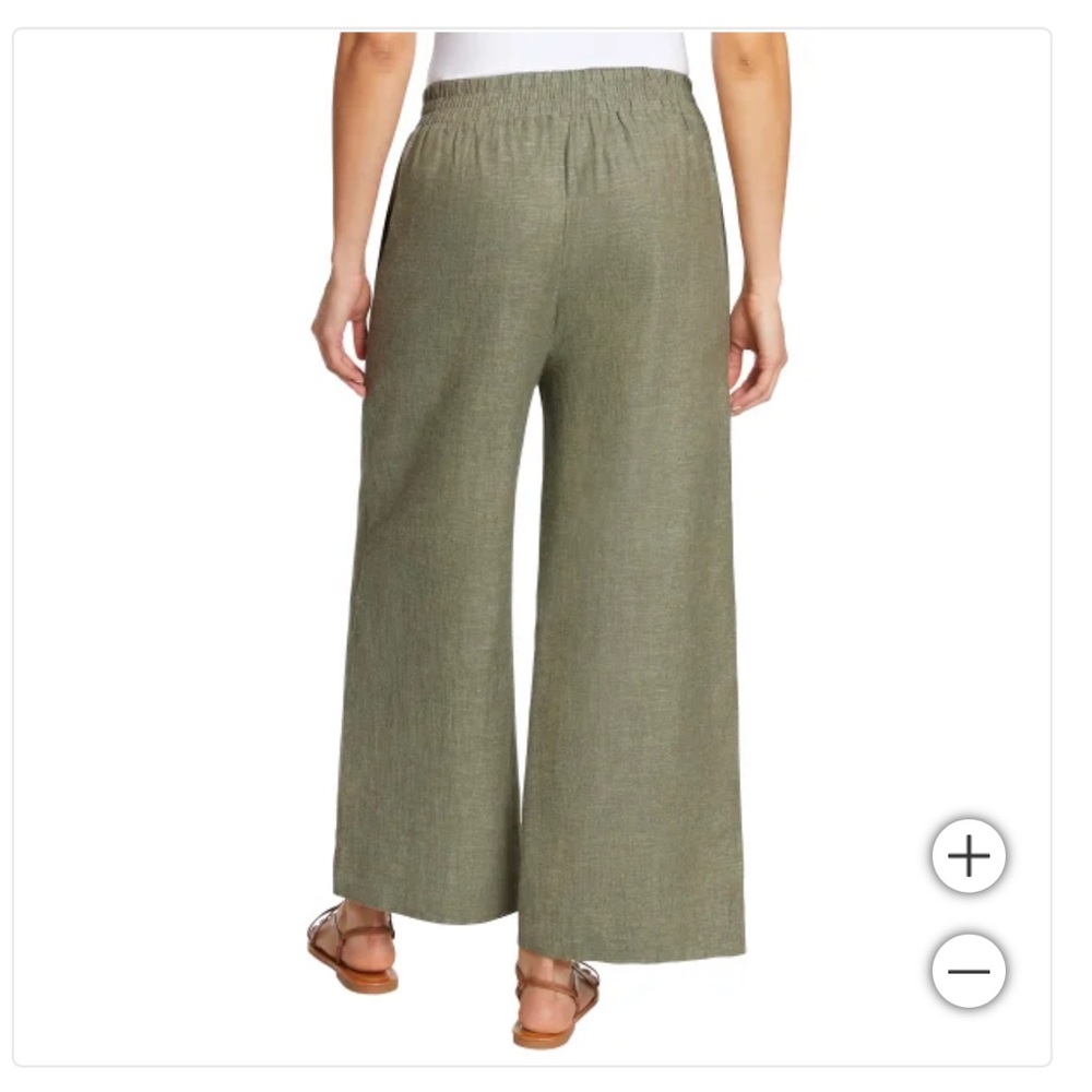 Ella Moss Olive Wide-Leg Cropped Pleated Pants - Picture 3 of 13
